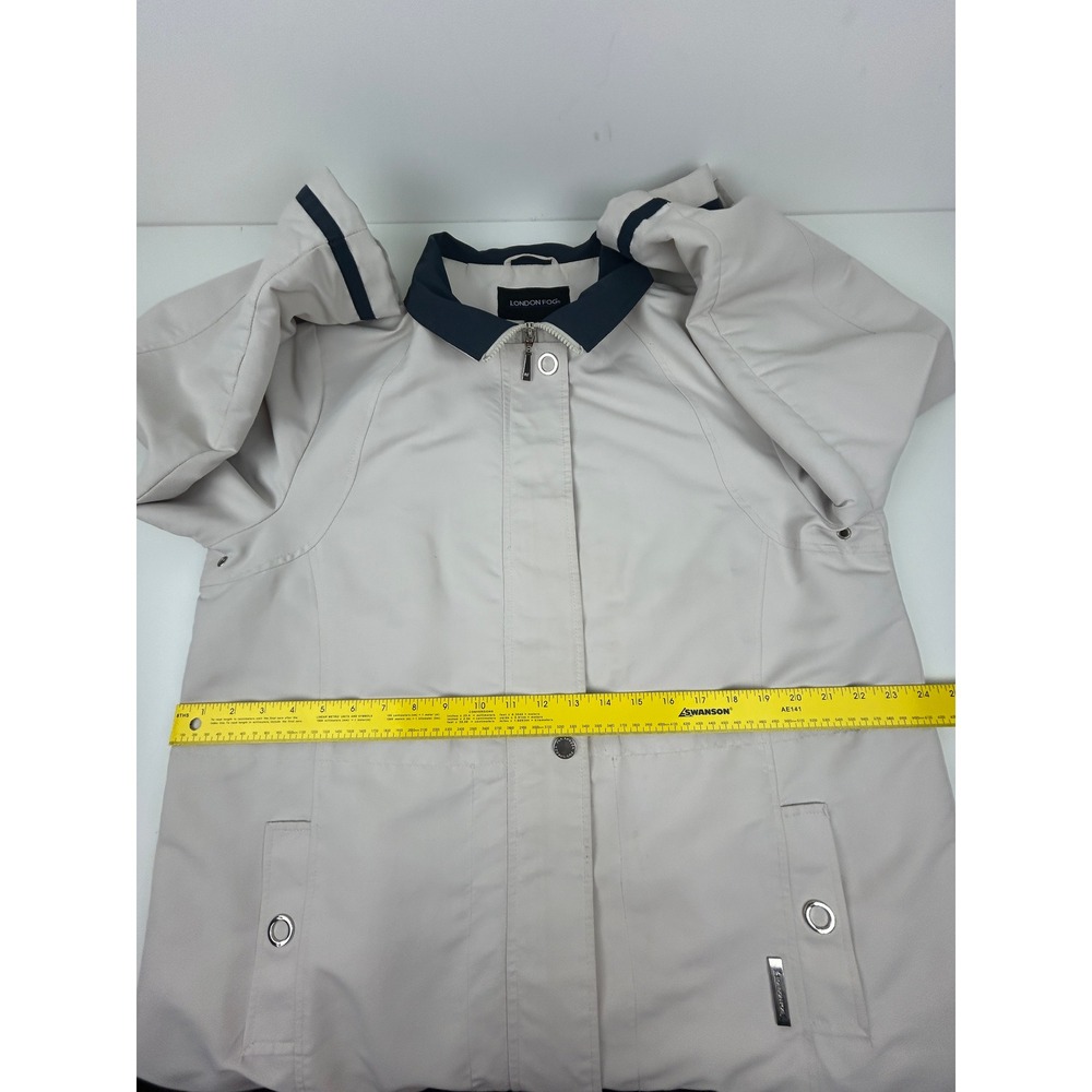 London Fog Rain Jacket Womens Large Zip Snap Lightweight Beige - Picture 14 of 16